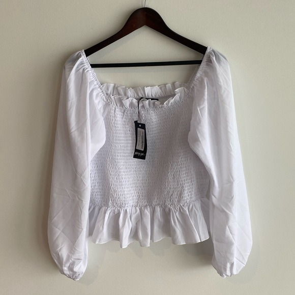 NWT Nasty Gal Shirred Balloon Sleeve Top (Plus) - Picture 2 of 11